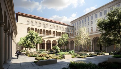 Fototapeta premium Courtyard Garden Surrounded by Classical Buildings