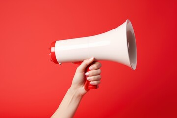 Holding hand red red background.