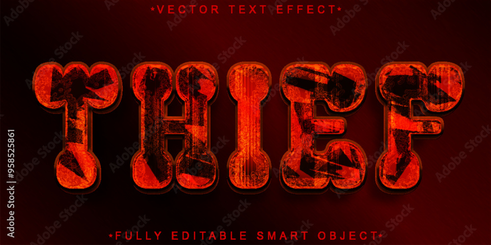 Poster red thief vector fully editable smart object text effect