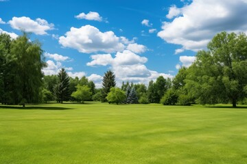 Fototapeta premium Green lawn sky landscape outdoors.