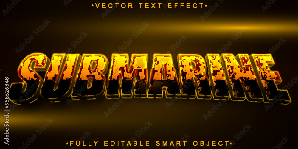 Poster submarine vector fully editable smart object text effect