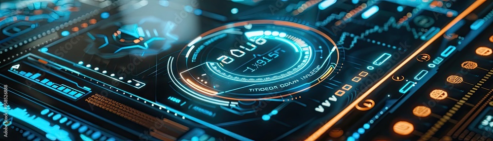 Poster futuristic digital dashboard with glowing elements, data display, high-tech interface showcasing adv
