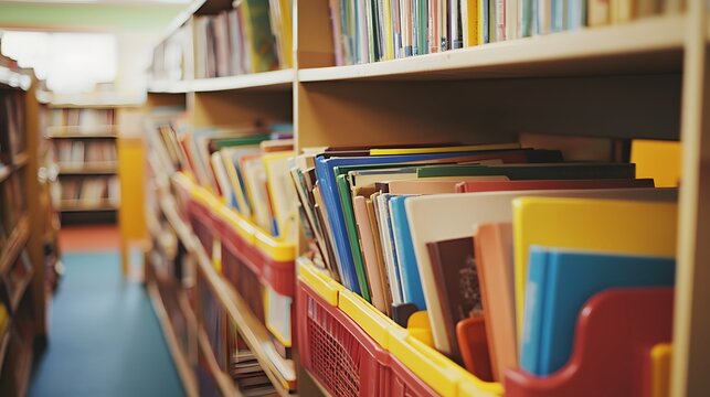 53. A teacher organizing a classroom library with books and reading materials