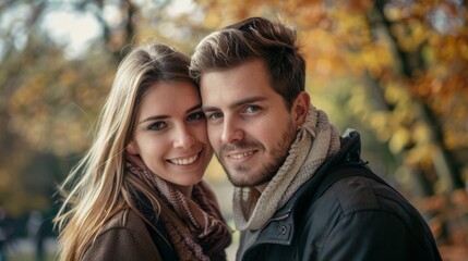 Obraz premium Photo of a young couple walking in a park.