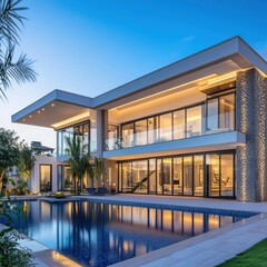 Fototapeta premium Beautiful luxury property with modern architectural design 