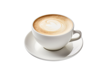 Minimalist shot of a single espresso cup with a creamy layer isolated on white background