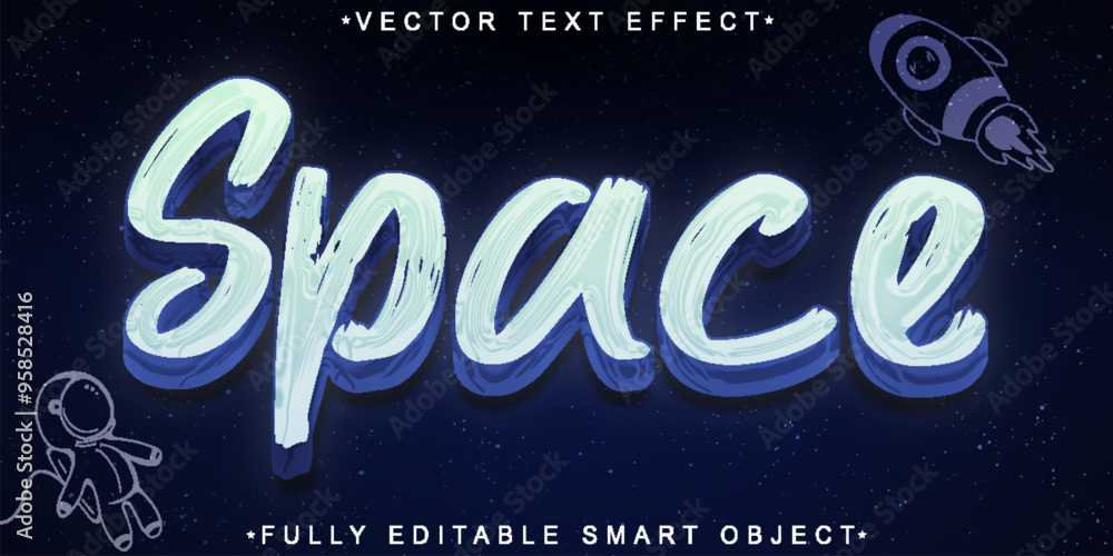 Poster blue space vector fully editable smart object text effect