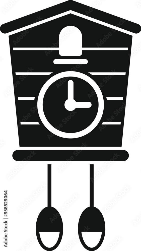 Poster simple vector icon of a traditional cuckoo clock with hanging weights