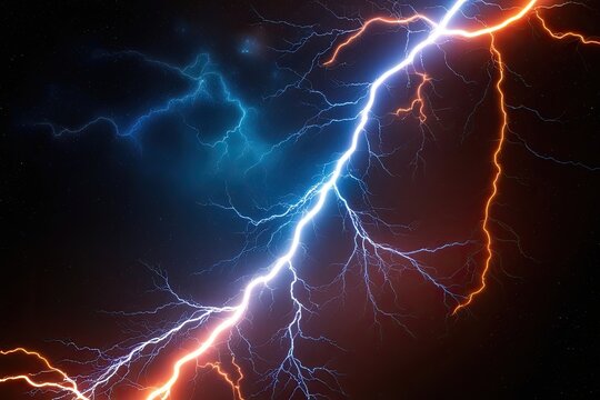 Vibrant Orange and Blue Electric Lightning in a Stunning Space Artwork