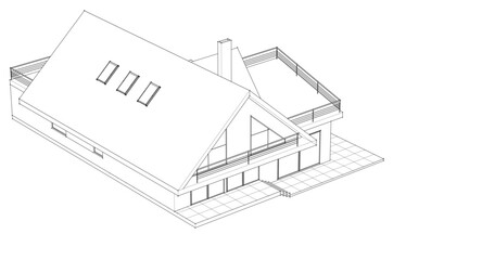 sketch of a modern house 3d rendering	
