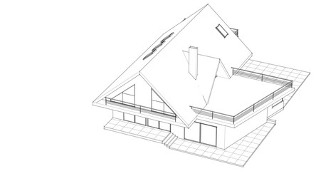 sketch of a modern house 3d rendering	
