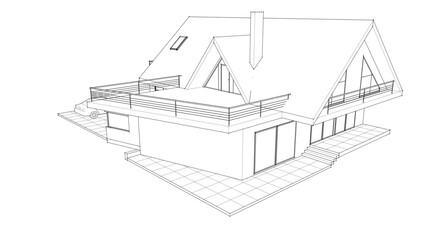 sketch of a modern house 3d rendering	
