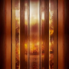 Striped wooden background on beautiful blurred autumnal wallpaper