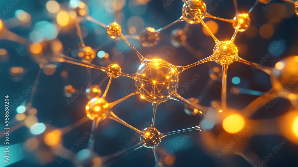 Poster 53. creative sci-fi rendering of a mineral molecule with intricate, glowing atomic patterns