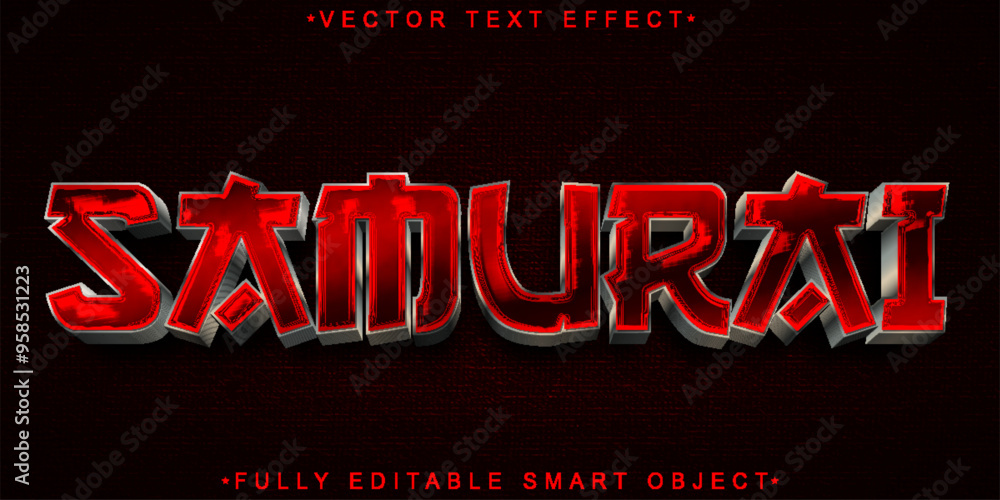 Poster red japan samurai vector fully editable smart object text effect