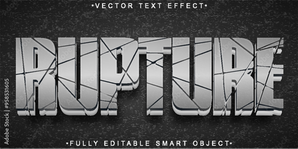Poster rupture fracture break vector fully editable smart object text effect