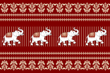 Thai pattern, elephants, seamless pattern,Geometric, Navajo, traditional ethnic, fabric pattern for textiles, rugs, wallpaper, clothing, sarong, batik, wrapping, embroidery, print, background, cover, 