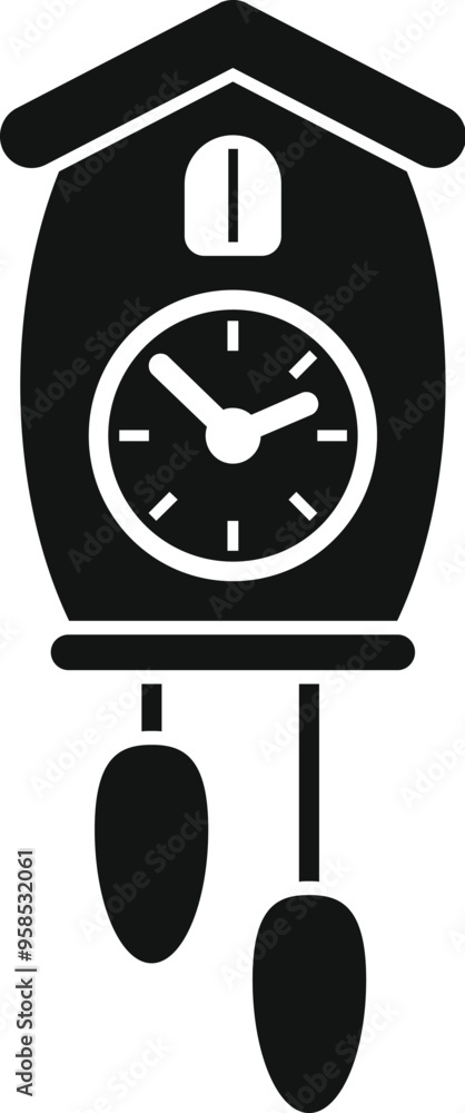 Poster cuckoo clock striking with swinging pendulum showing the concept of time passing