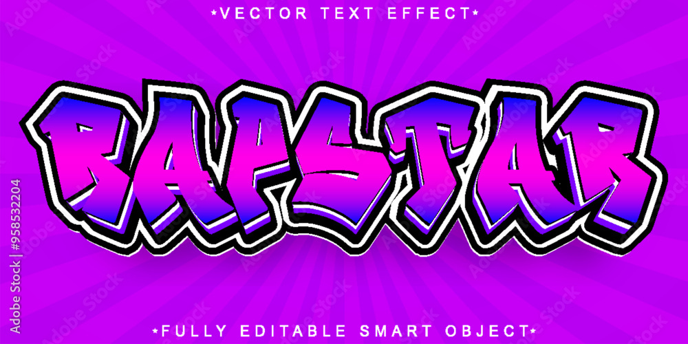 Poster graffiti pink rapstar vector fully editable smart object text effect
