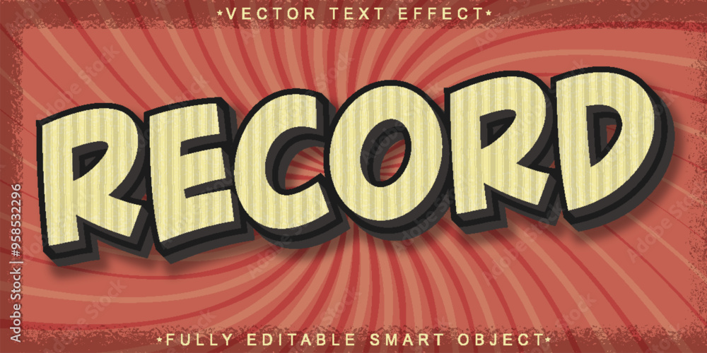 Poster retro record vector fully editable smart object text effect