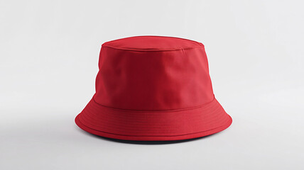 Fototapeta premium 3D red bucket hat on white background. Mockup for design