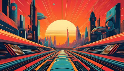 A retro-inspired vector poster for a sci-fi film, using bold typography, sharp angles, and a limited color scheme to evoke a classic futuristic vibe.