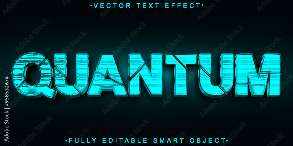 Poster shiny blue quantum vector fully editable smart object text effect