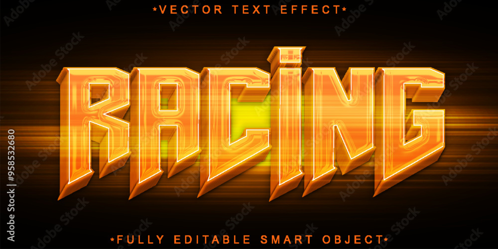 Poster racing race speed orange vector fully editable smart object text effect