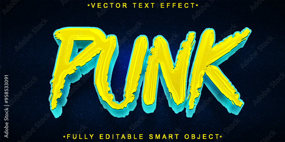 Poster punk retro music vector fully editable smart object text effect
