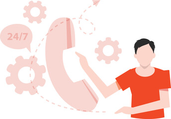 The boy is calling the support center.