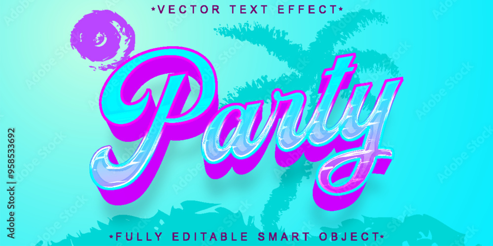 Poster shiny party vector fully editable smart object text effect