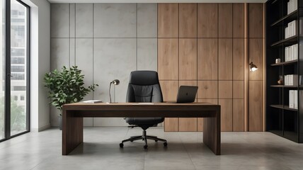 Luxury office setup with clean design and warm wood tones