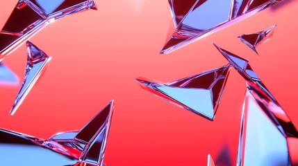 Jagged glass fragments with glowing red and blue reflections, forming an abstract, dynamic pattern. Ideal for use in technology-themed designs, digital art, or creative backgrounds.