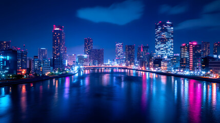 Obraz premium Neon Dreams: A City Awakens at Night