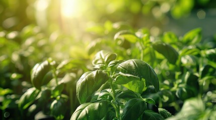 People growing basil in a beautiful garden