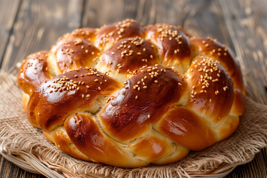 Rosh hashanah challal. Shabbat bread. Jewish dessert. Round challah.