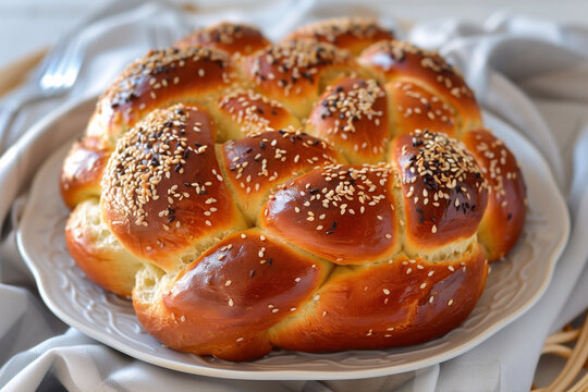 Rosh hashanah challal. Shabbat bread. Jewish dessert. Round challah.