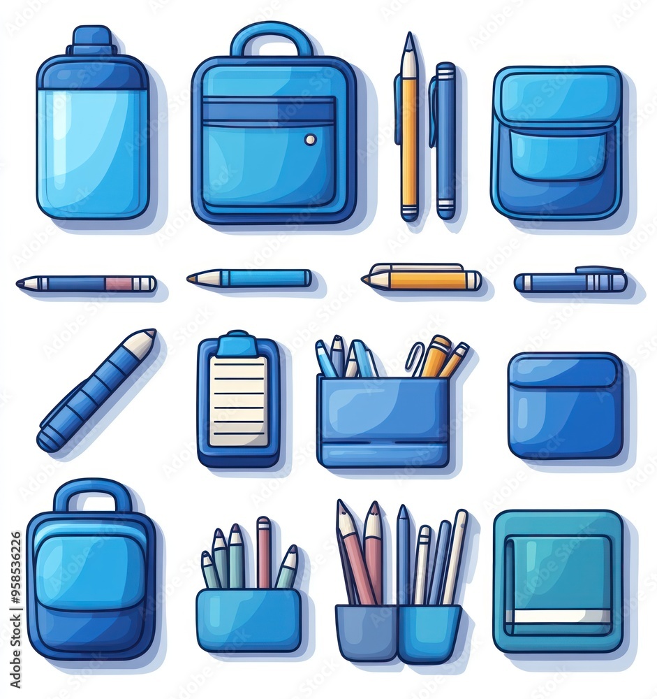 Poster Blue School Supplies Illustrations