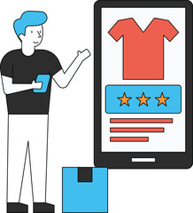 The boy is rating online shopping.