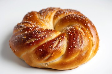 The Nordic bun is displayed from a top view, highlighting its intricate twists and wonderfully baked crust against a white backdrop.