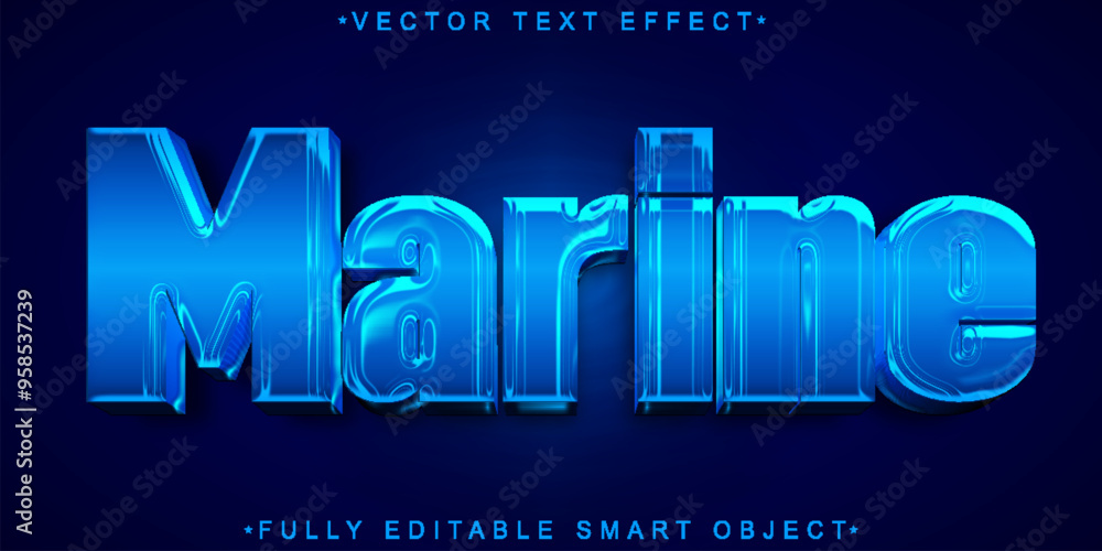 Poster blue marine vector fully editable smart object text effect
