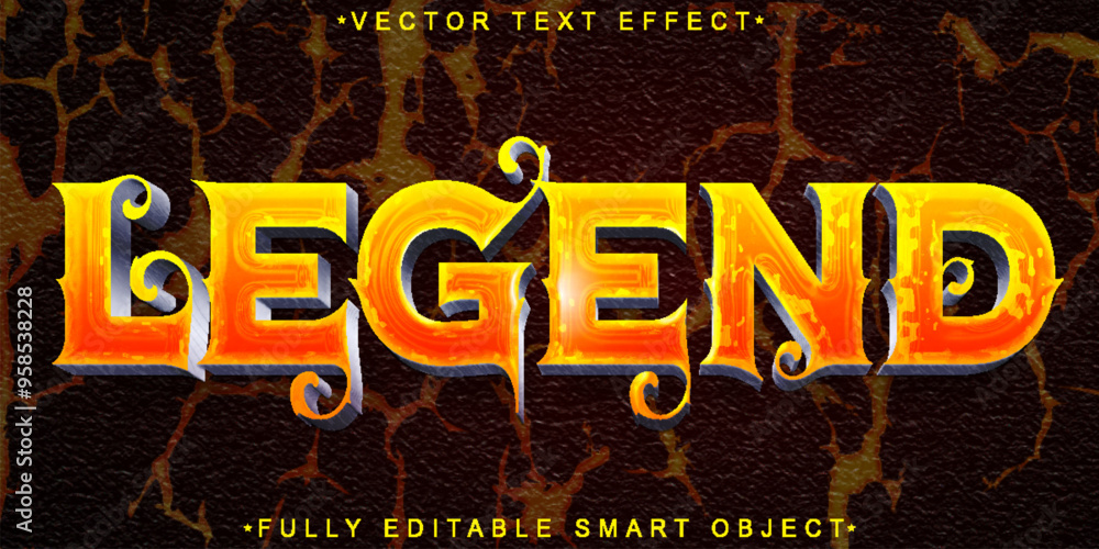 Poster shiny golden legend vector fully editable smart object text effect