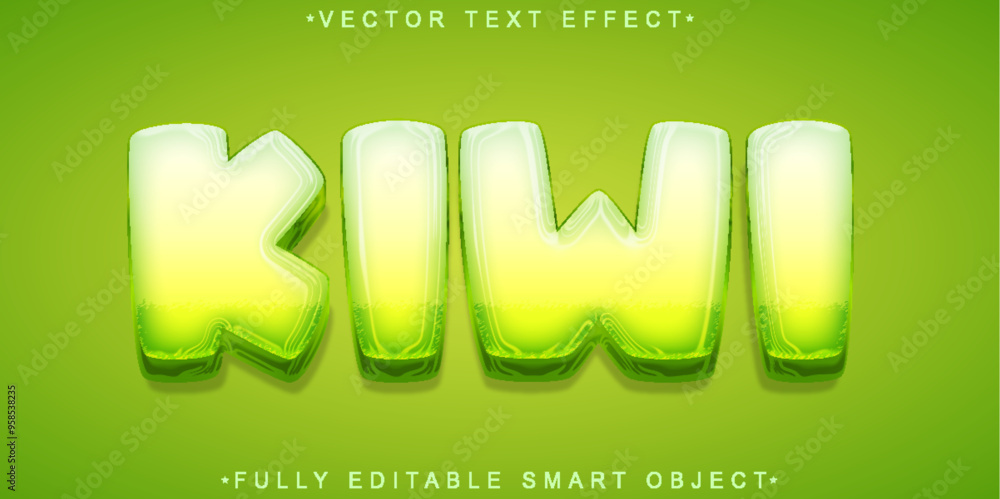 Poster green cartoon fruit kiwi vector fully editable smart object text effect