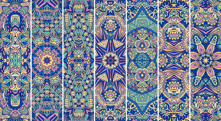 ethnic pattern set. Mandala star ethnic seamless pattern. Vector intricate floral indian style print. Colorful kaleidoscopic background arabesque.