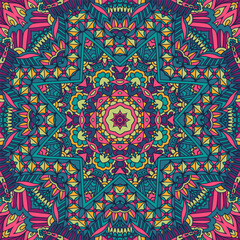 Medallion doodle Boho style ornaments. Festive Colorful seamless vector pattern ornamental psychedelic