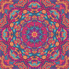 Medallion doodle Boho style ornaments. Festive Colorful seamless vector pattern ornamental psychedelic
