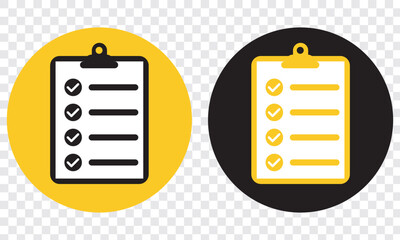 Clipboard or checklist icon. Yellow and black colors. Vector illustration. EPS 10.