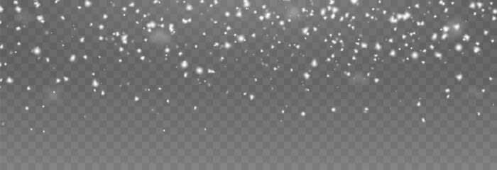 Vector snow on isolated transparent background. Snow png, snowflakes png. Snowfall, blizzard, winter. Snowy or Christmas background.