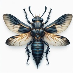 whole view of a insect on white background , view from above.