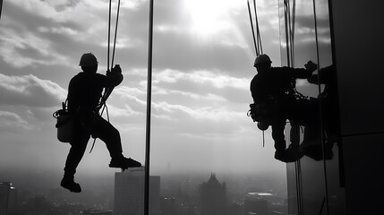 Window Cleaners Hanging From Skyscraper